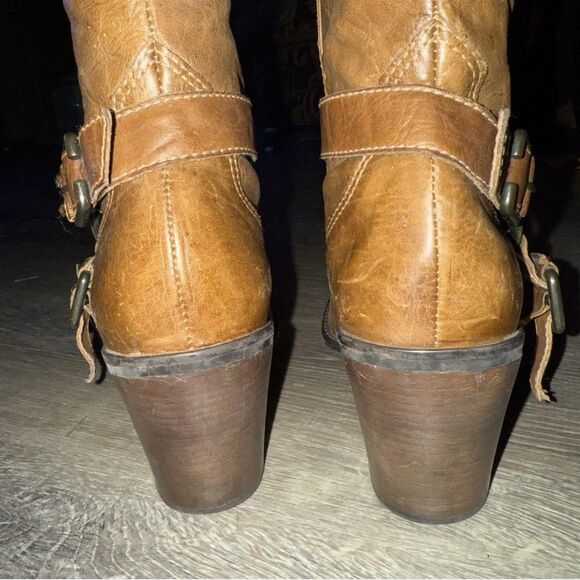 Vintage Cowboy Boots Distressed Brown Leather Buckles Knee High Heel Woman's  10 - Picture 6 of 8